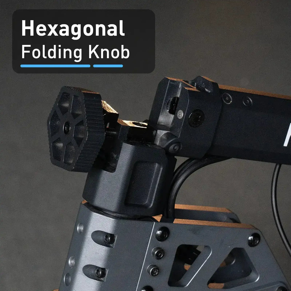 Close-up of a hexagonal folding knob on a powersports vehicle frame