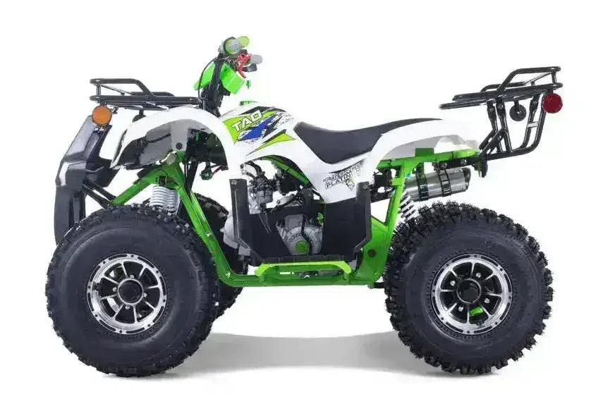 Green and white Tao youth ATV with rugged tires, featured at Q9 PowerSports USA