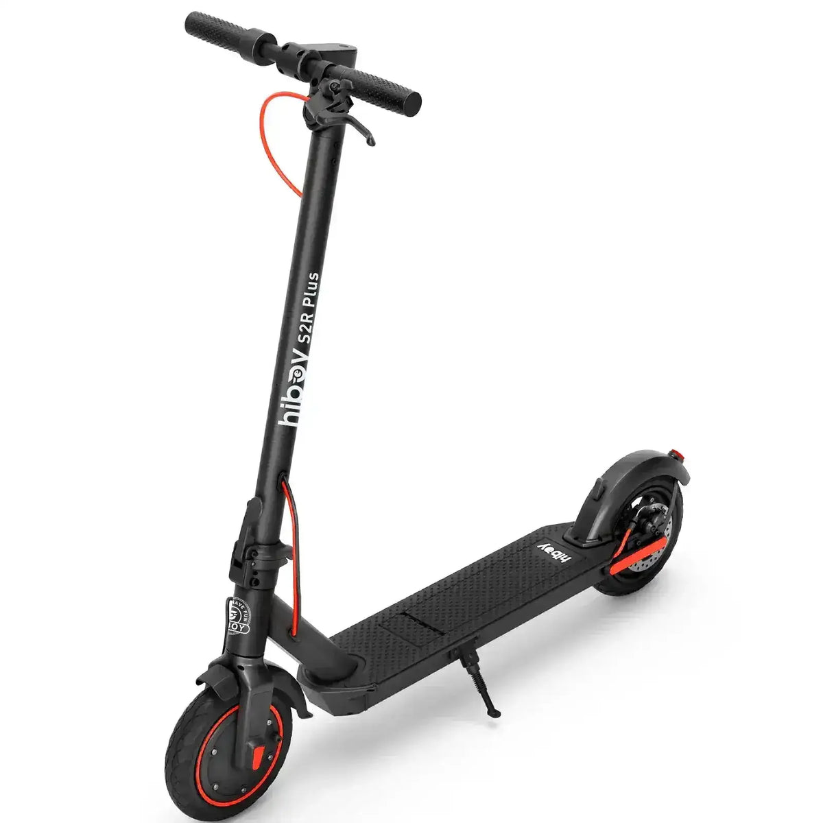 Black Hiboy S2R Plus electric scooter with red accents, foldable design for commuting
