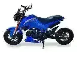 Blue Fuerza 125cc motorcycle for teens at Q9 PowerSports USA, side view on white background