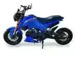 Blue street motorcycle with sporty design on white background