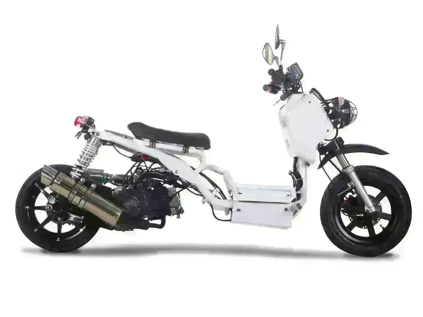 White Icebear Maddog 150cc scooter with black seat and wheels on white background at Q9 PowerSports USA
