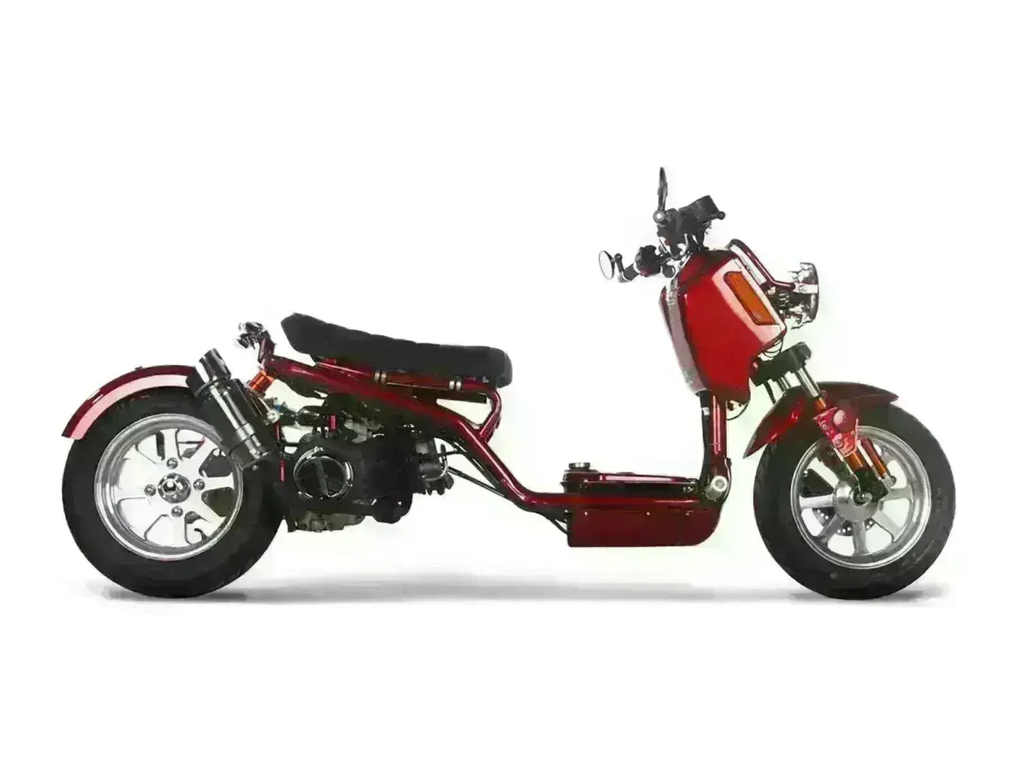 Red Maddog 150cc scooter side view, youth vehicle at Q9 PowerSports USA