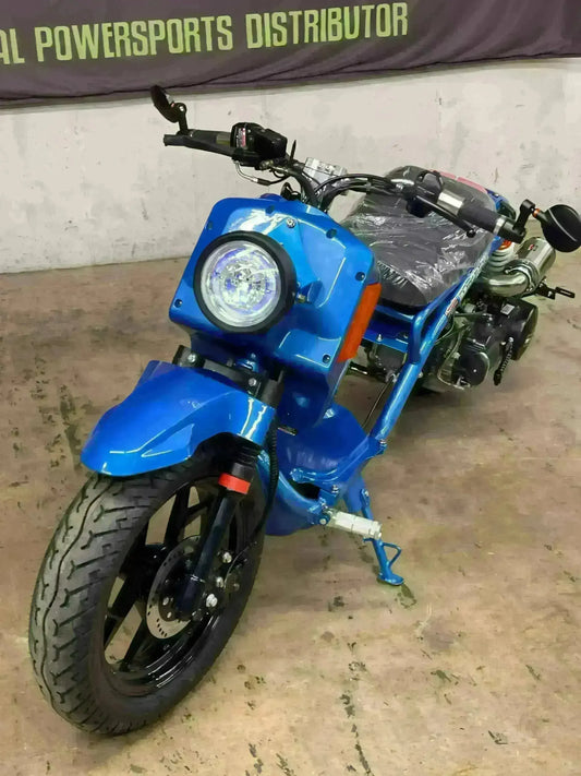 Blue Gen 5 Maddog 150cc scooter on showroom floor at Q9 PowerSports USA