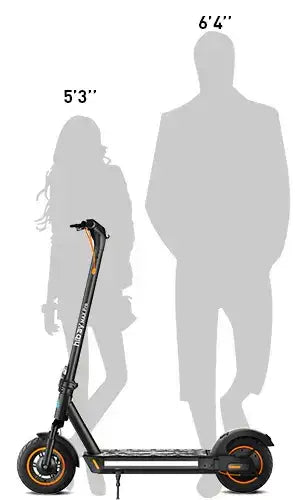 Electric scooter with size comparison to silhouettes at Q9 PowerSports USA