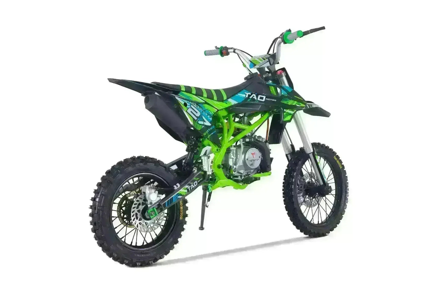 Green and black TAO 125cc youth dirt bike with off-road tires at Q9 PowerSports USA
