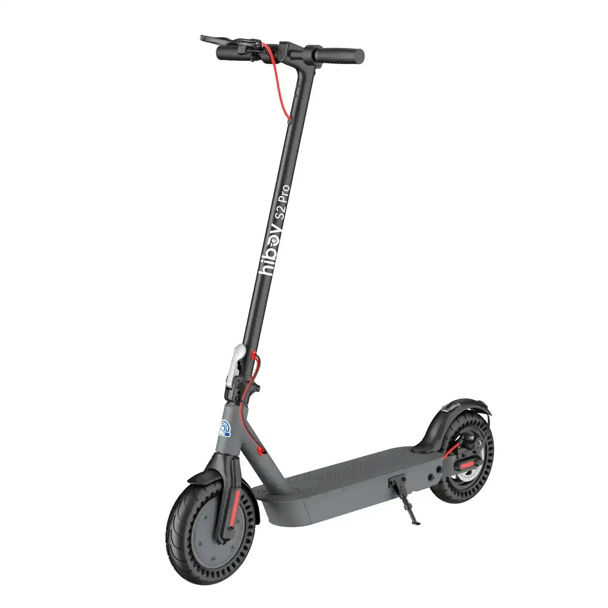 Black S2 Pro electric scooter with solid tires and folding design on white background