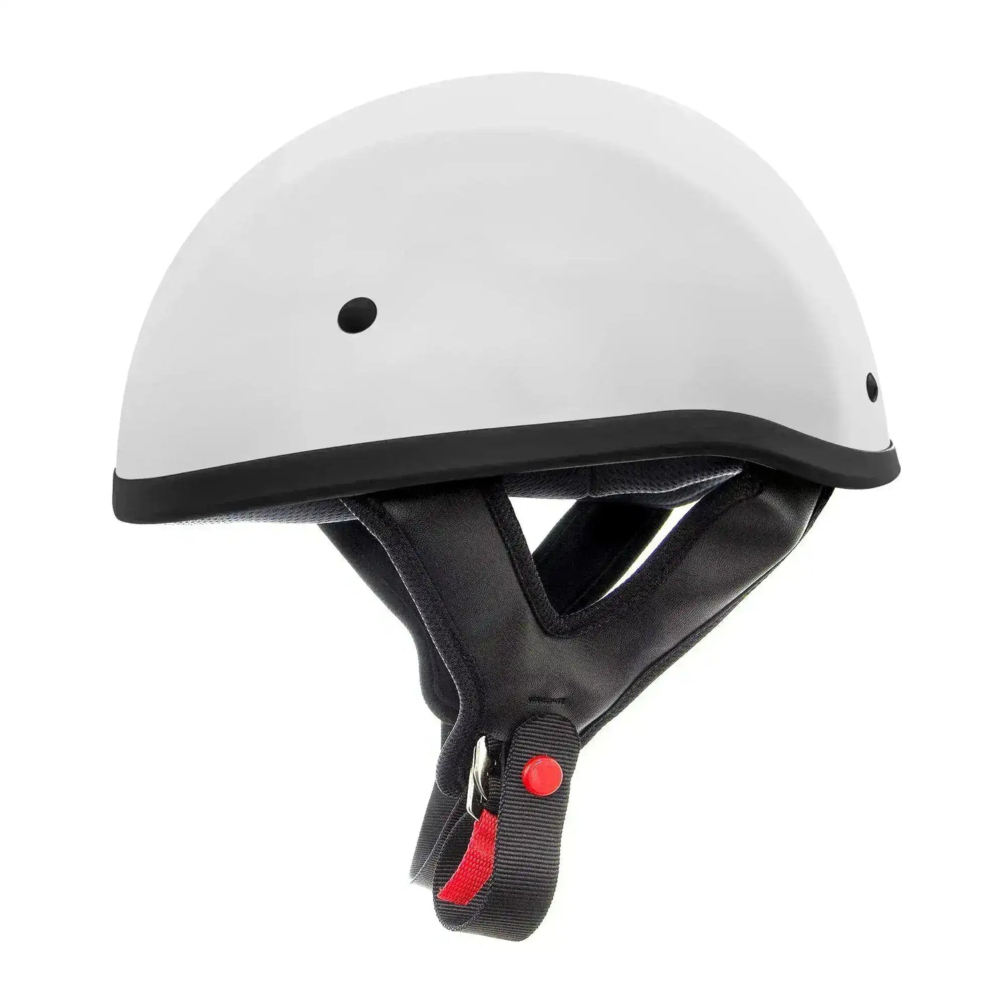 White scooter helmet with black trim and red chin strap, kids safety gear at Q9 PowerSports USA