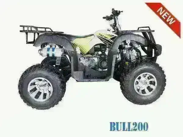 Bull 200cc utility four-wheeler ATV with rugged tires and cargo racks, side view
