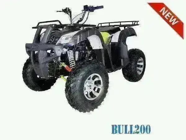 Bull 200cc utility four-wheeler ATV with rugged tires and front grill, labeled 'NEW'.