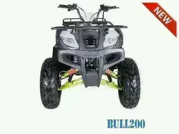Front view of a Bull 200cc utility ATV with rugged tires and dual headlights on white background.