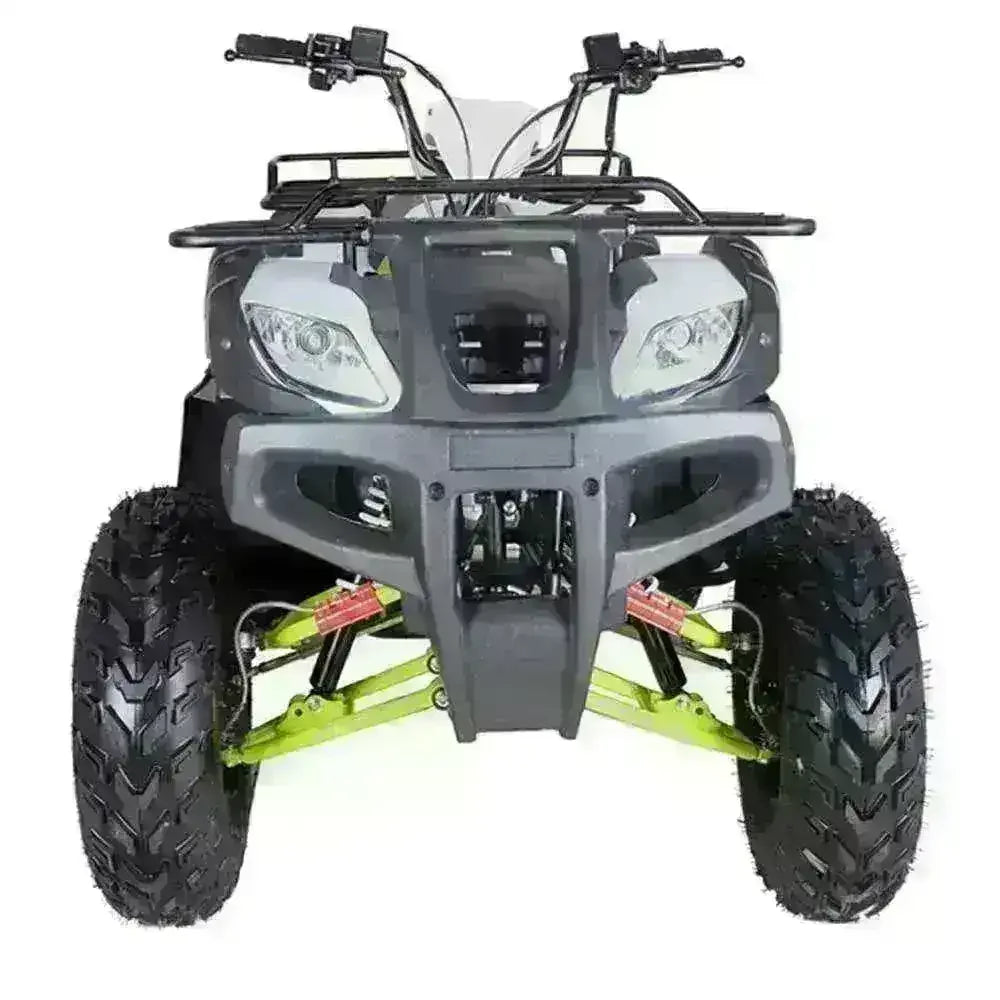 Front view of a 200cc utility ATV four wheeler with rugged tires and dual headlights
