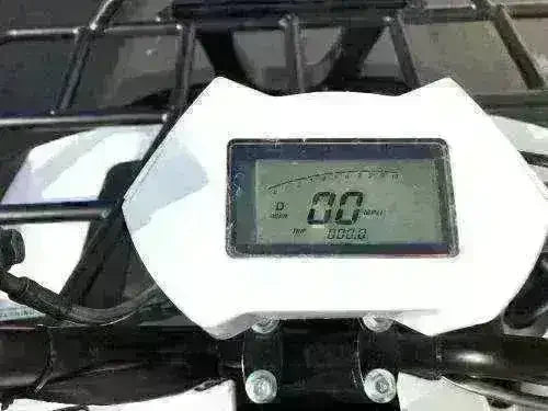 Digital ATV speedometer and odometer display on utility four-wheeler dashboard.