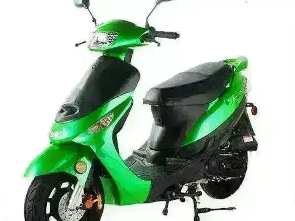 Green 50cc campus cruiser scooter with black seat and modern design on white background