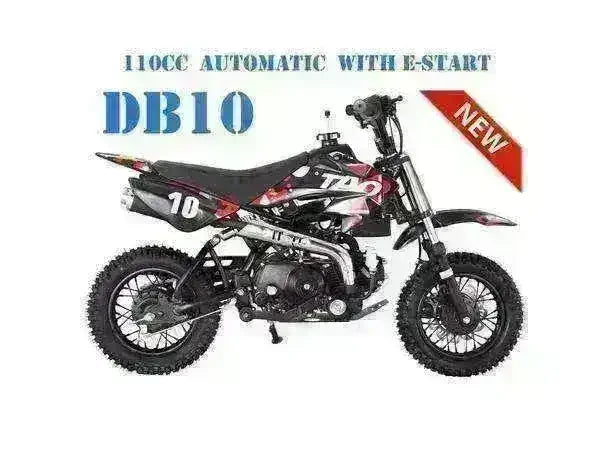 110cc kids dirt bike with automatic transmission, black and red DB10 model, side view
