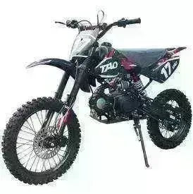 Black Tao DB17 125cc youth dirt bike with knobby tires, displayed on a white background