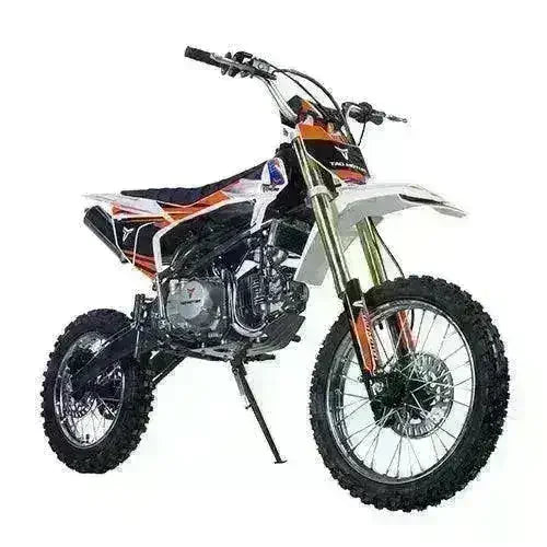 Q9 PowerSports USA 140cc off-road dirt bike for kids and teens, black and orange design