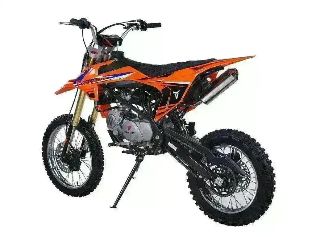 140cc orange off-road dirt bike with rugged tires, sold by Q9 PowerSports USA