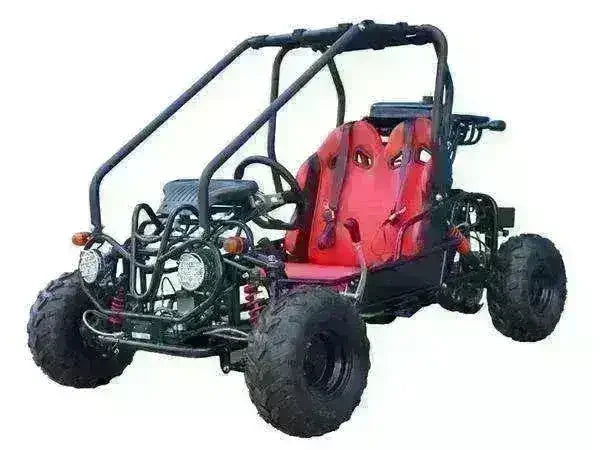 110cc kids go-kart with double seat, roll cage, off-road tires, red seats
