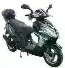 Black EVO 50cc scooter with rear storage trunk, dual mirrors and sporty body design