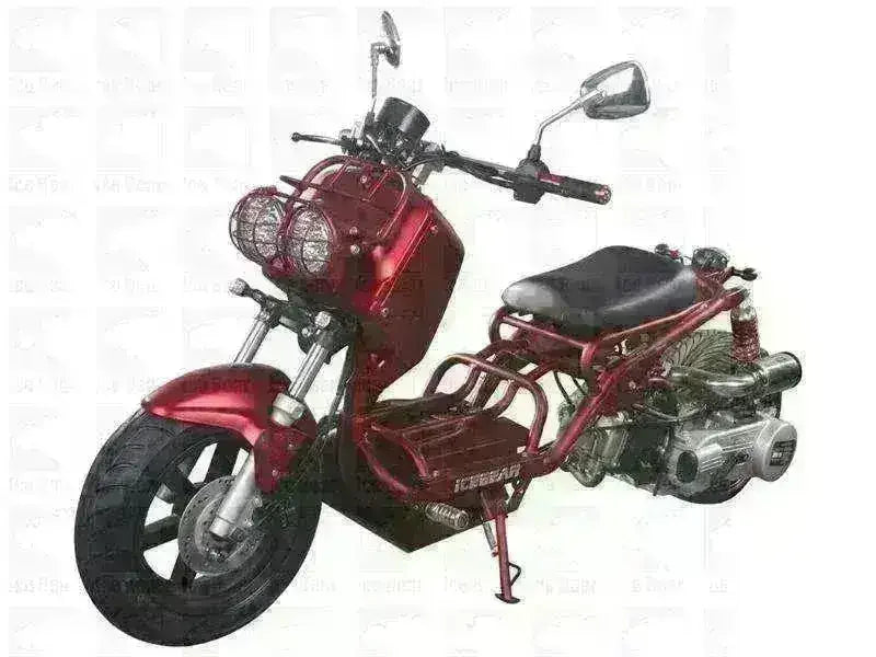 Red 150cc Icebear Maddog scooter with dual headlights and exposed frame design