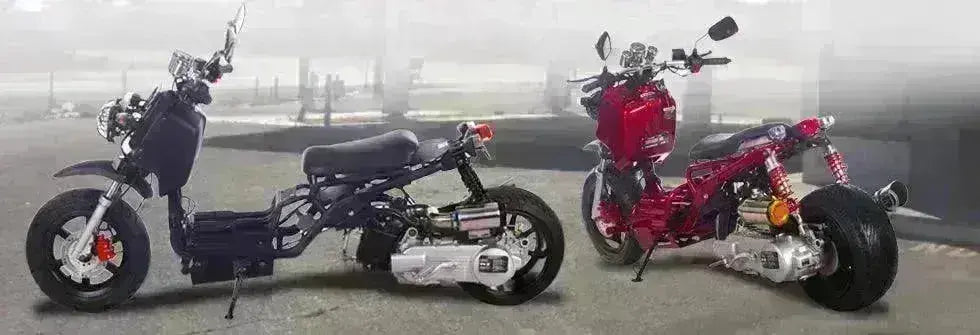 Gen 1 Maddog 50cc scooters in black and red on pavement at Q9 PowerSports USA