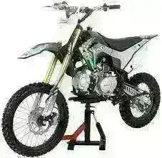 Icebear Whip 125cc youth dirt bike with knobby tires on stand, off-road ready