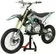 Icebear Whip 125cc youth dirt bike on stand, black and silver, at Q9 PowerSports USA