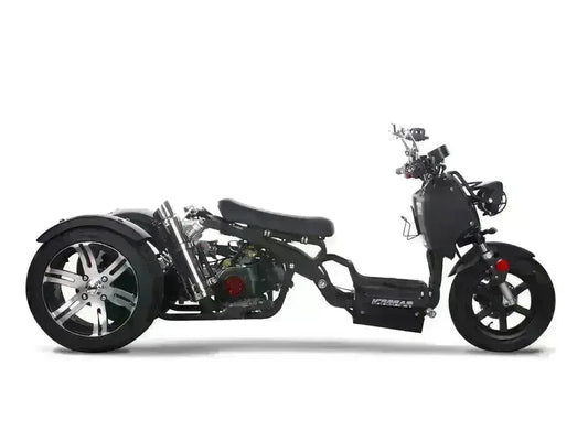 Black Maddog 150cc trike scooter on white background, Q9 PowerSports USA youth vehicle