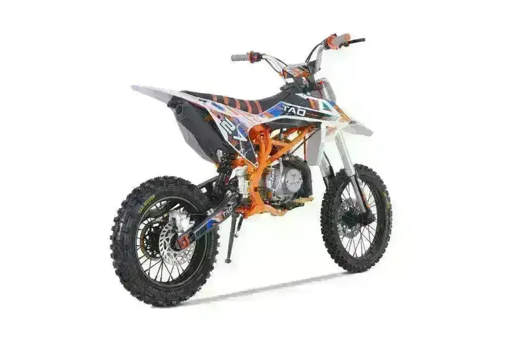 125cc youth dirt bike with off-road tires and colorful graphics on white background