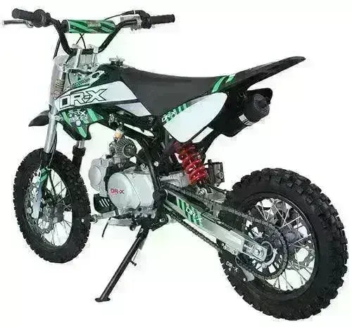 125cc fully automatic kids pit bike with off-road tires, styled in black and green, at Q9 PowerSports USA