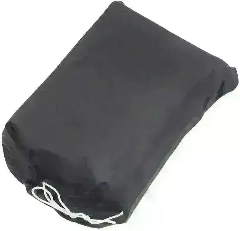 Black ATV or go-kart protective storage cover with drawstring on white background