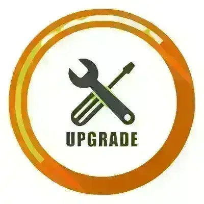 Upgrade icon with wrench and screwdriver inside orange circle, starter kit visual