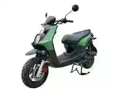 Green Vision 150cc scooter with black seat and mirrors, rugged tires, street-legal design