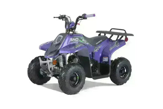 Purple kids ATV with rugged tires and rear rack, featured at Q9 PowerSports USA.