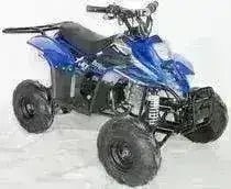 Blue RPS 110cc kids ATV four-wheeler displayed in studio, Q9 PowerSports USA
