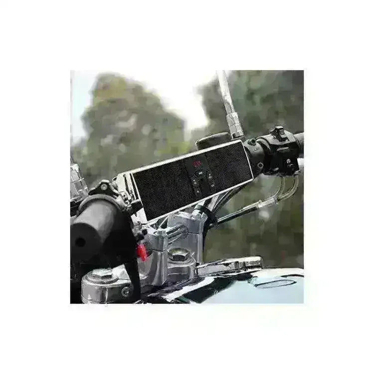 Universal mount Bluetooth speaker with radio installed on motorcycle handlebars