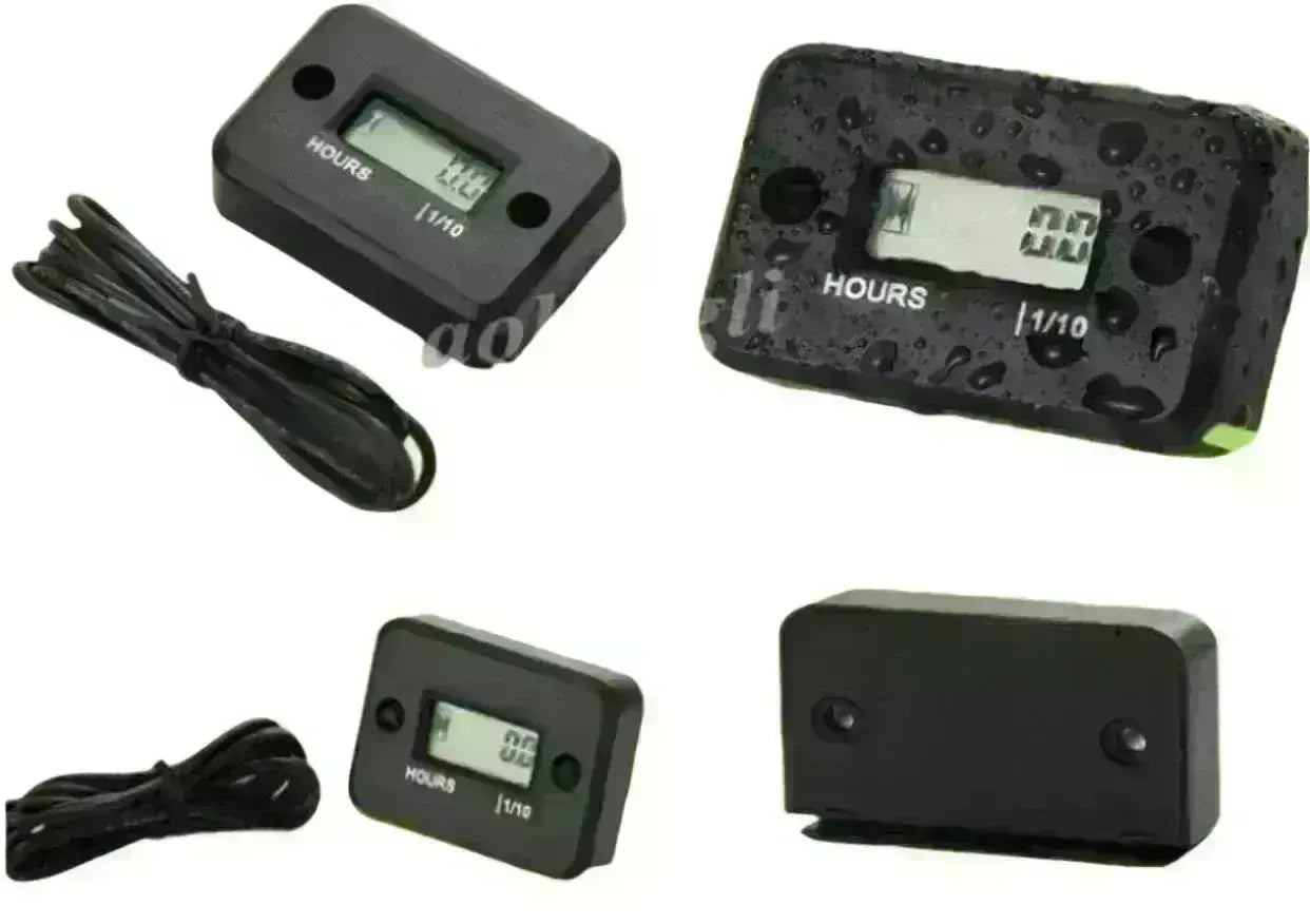 Waterproof digital hour meter for machines, black casing, LCD display, at Q9 PowerSports USA