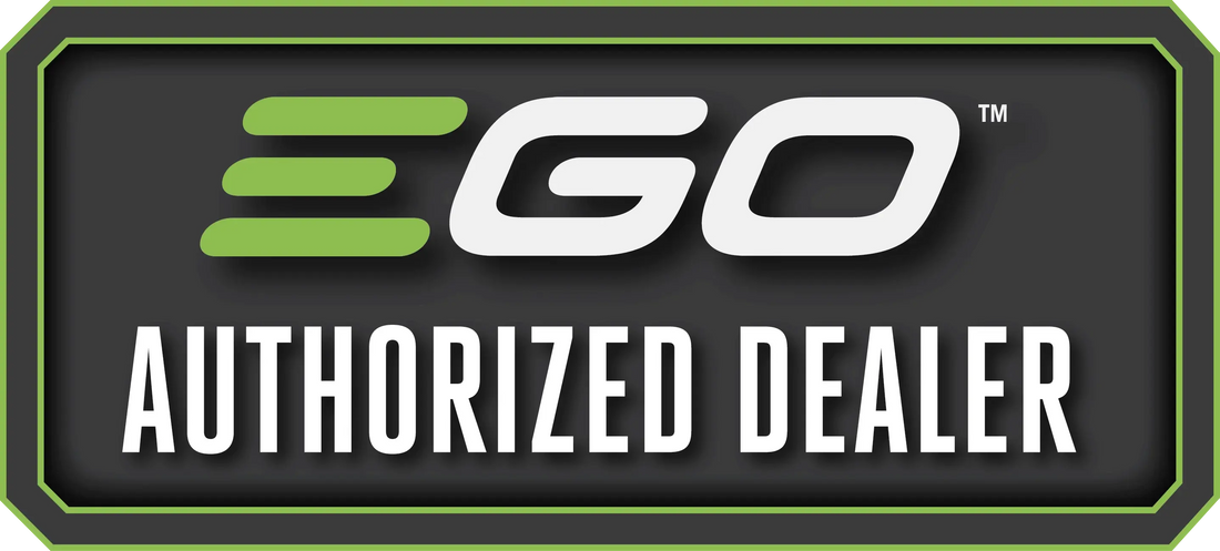EGO authorized dealer sign with green and white logo on black background