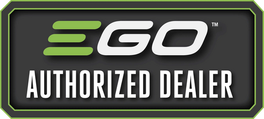 EGO authorized dealer sign with green and white logo on black background