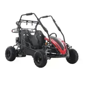 Red youth go-kart vehicle with roll cage from Q9 PowerSports USA, ideal for kids and teens