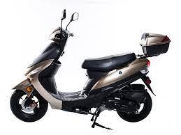 Affordable 50cc scooter with rear storage trunk on white background