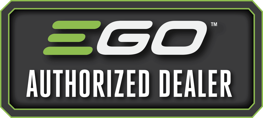 EGO logo authorized dealer badge in black, white, and green, for lawn and garden equipment sales