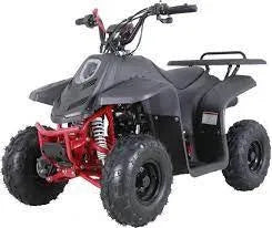 Youth ATV with black body and red frame, designed for kids and teens at Q9 PowerSports USA