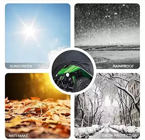 ATV cover protects against sun, rain, snow, and leaves for all-weather durability.