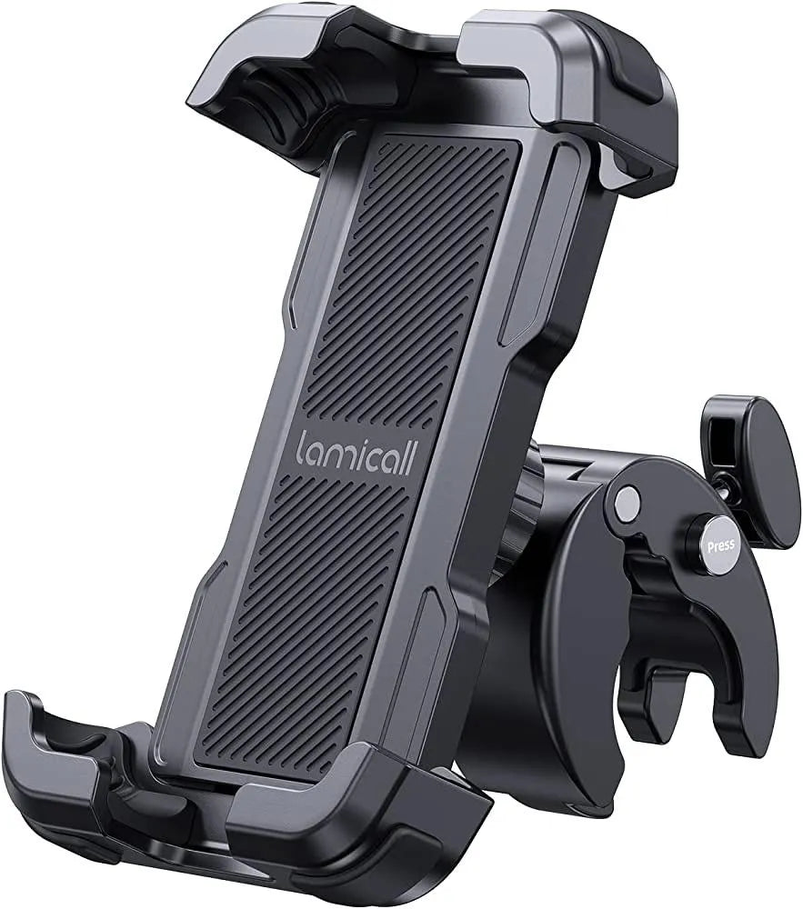 Lamicall black phone mount holder for ATV, dirt bike, or youth vehicle handlebars