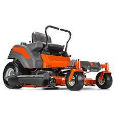 Orange residential zero-turn mower with wide cutting deck for lawn care