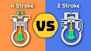 Illustration comparing 4-stroke vs 2-stroke engine pistons for Q9 PowerSports youth vehicles.