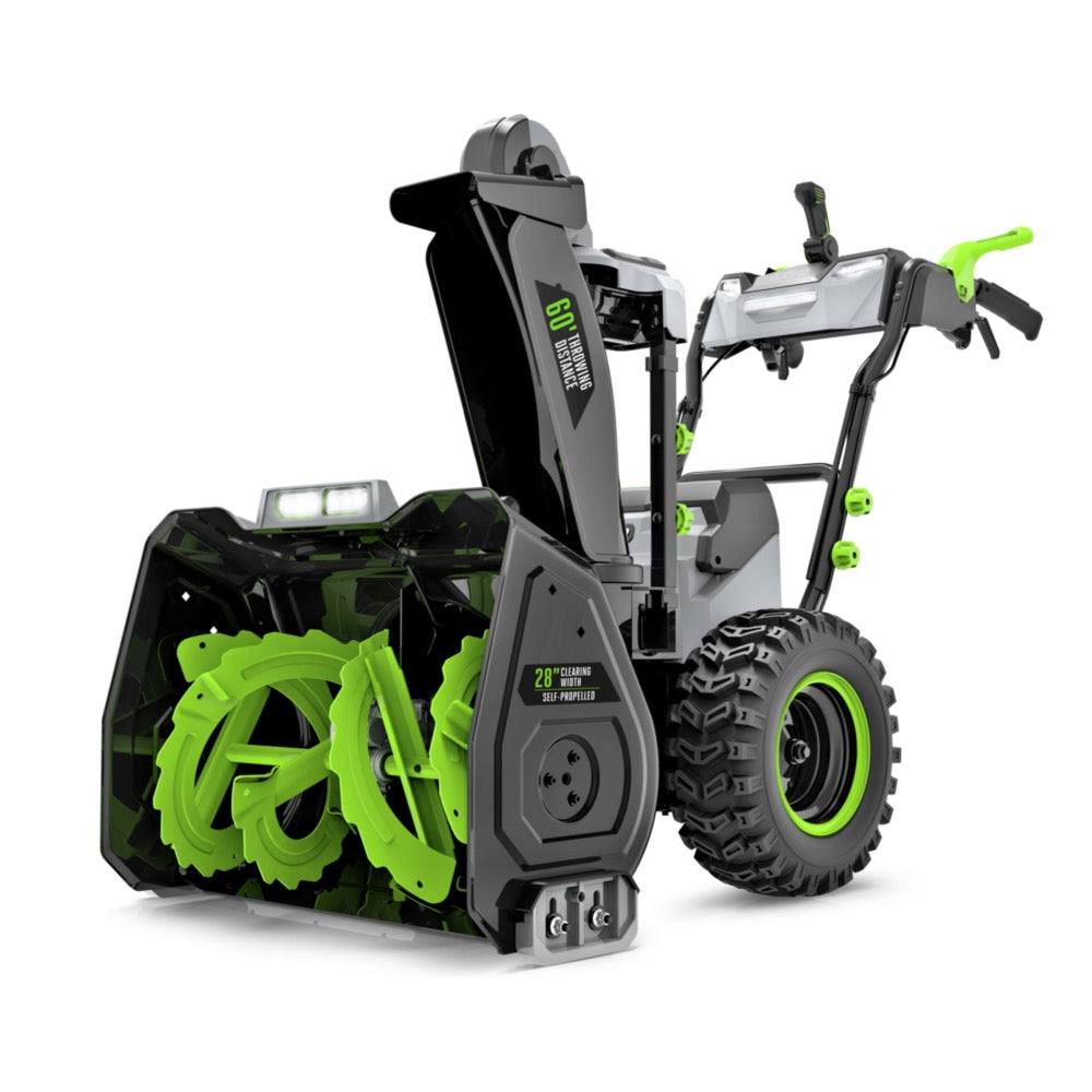 EGO Power+ 28-inch self-propelled two-stage snow blower with LED headlight and rugged tires