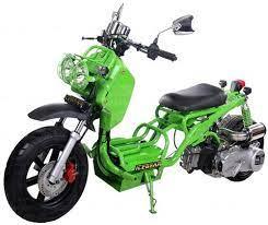 Green 150cc Maddog scooter with exposed frame, single seat, and street tires